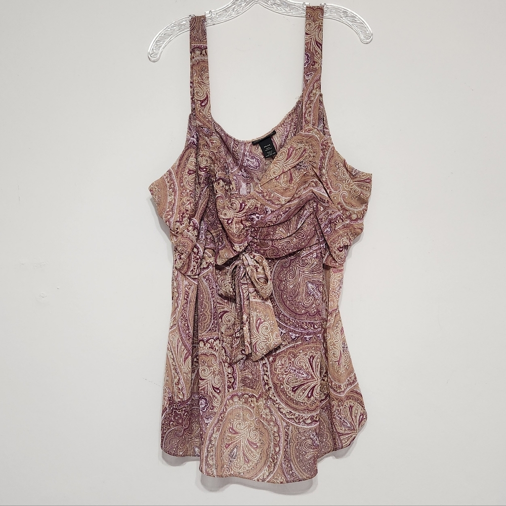 Lane Bryant Vintage Y2k 90's Tank Cami Flowy Swirly Print Purple Beige Tie Front